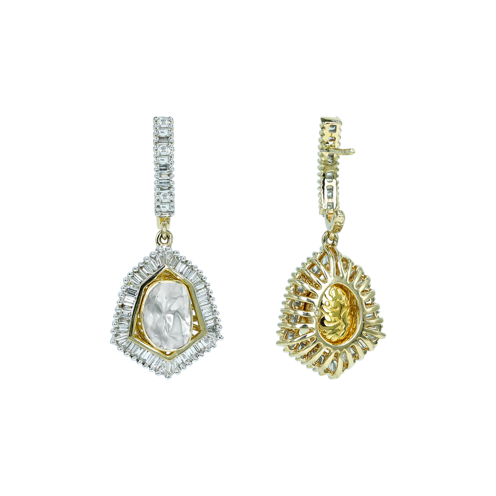 Dangling Polki Earrings with Baguette Halo